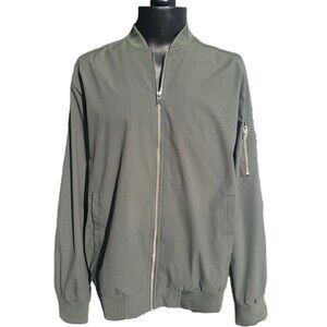 Outdoor Jacket Men's Warm Sport Olive Green Size L Full Zip Pockets Lightweight